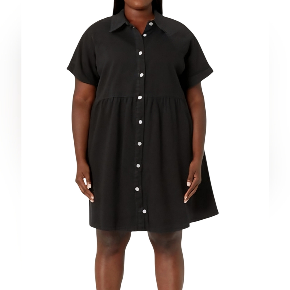 Women's. Collared Button Down Denim Babydoll Dress. Black. Size 3X. NWOT.